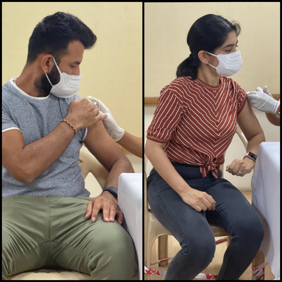 चेतेश्वर पुजारा आणि त्यांची पत्नी पूजा ह्यांनी १० मे रोजी लसीचा पहिला डोस घेतला 
