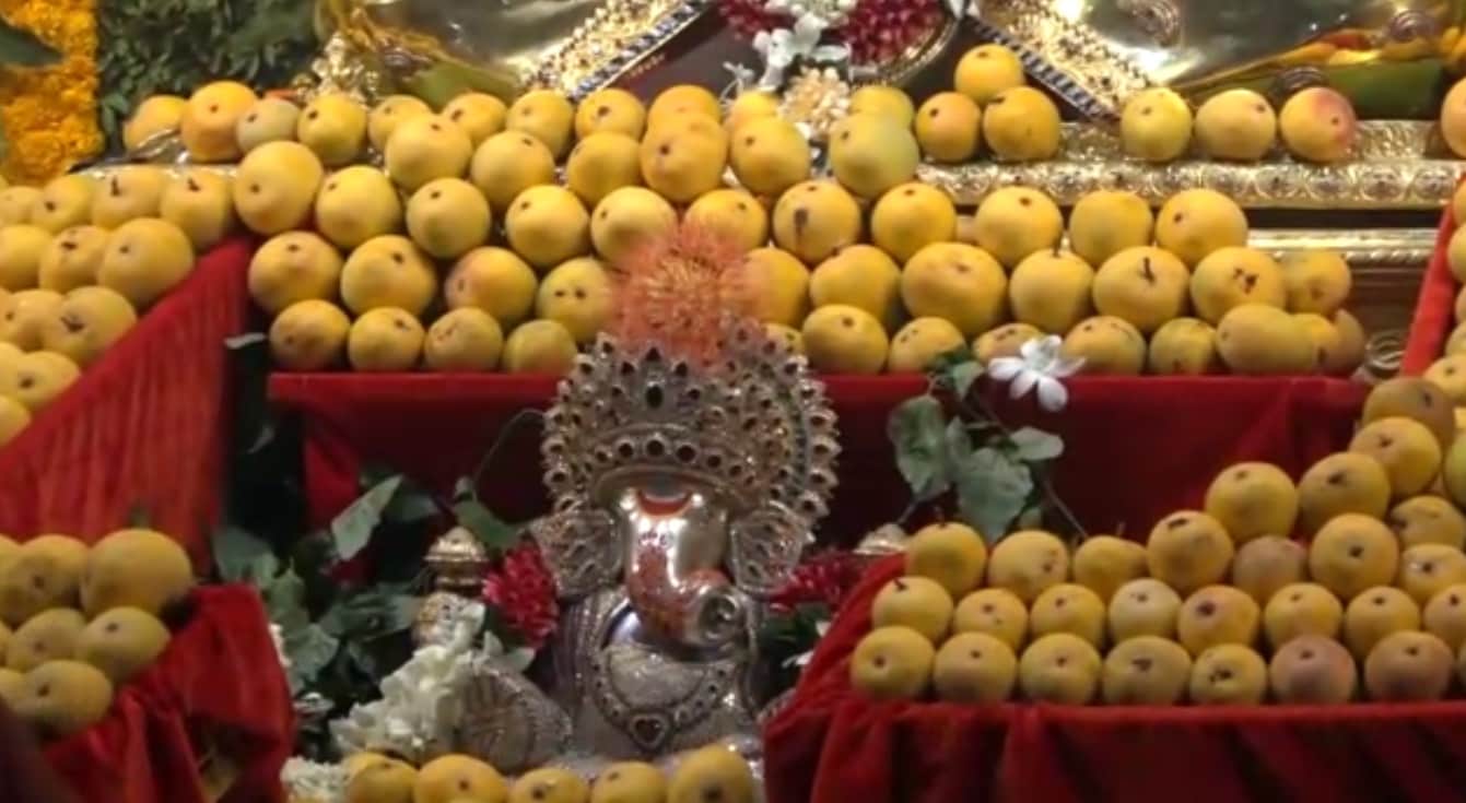 अक्षय्य तृतीयाच्या मुहूर्तावर पुण्यातील पुणेकरांचे लाडके दैवत असलेल्या दगडुशेठ गणपतीला हापूस आंब्याची आरास करण्यात आली. दरवर्षी ही आरास केली जाते. ही आरास पाहण्यासाठी भाविकांची गर्दी देखील होत असते. यंदा मात्र चित्र वेगळं आहे अक्षय्य तृतीयाच्या मुहूर्तावर पुण्यातील पुणेकरांचे लाडके दैवत असलेल्या दगडुशेठ गणपतीला हापूस आंब्याची आरास करण्यात आली. दरवर्षी ही आरास केली जाते. ही आरास पाहण्यासाठी भाविकांची गर्दी देखील होत असते. यंदा मात्र चित्र वेगळं आहे