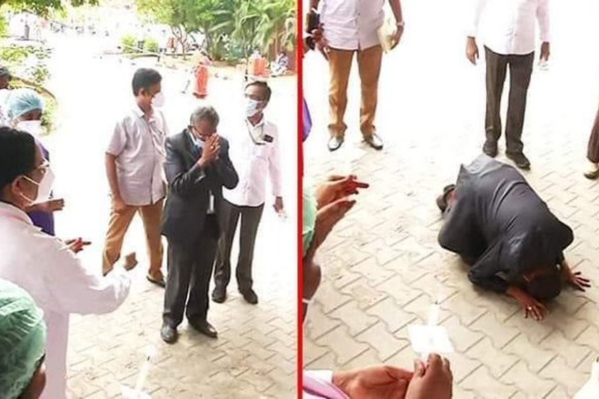 कोविड योद्ध्या परिचारिकांचा अनोखा सन्मान; रुग्णालयाच्या डीननी डोकं टेकून केलं अभिवादन