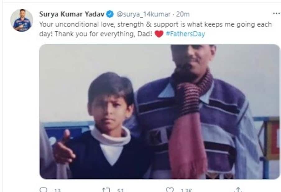 टीम इंडियाचा क्रिकेटपटू सूर्यकुमार यादव यानेही वडिलांसोबतचा एक जुना फोटो शेअर केला आहे.