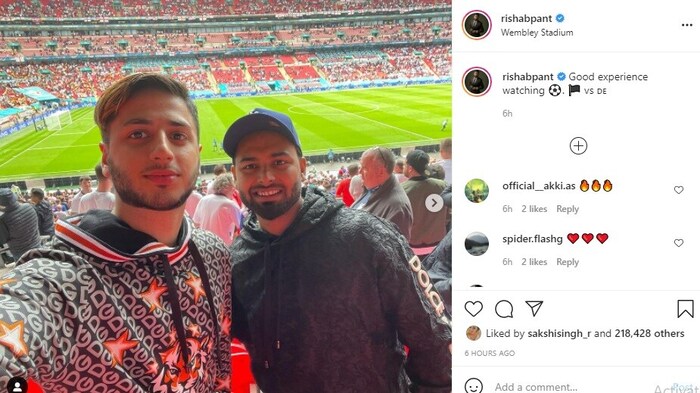 पंतनं युरो कपमधील इंग्लंड विरुद्ध जर्मनी मॅच पाहिली. या मॅचमध्ये इंग्लंडनं जर्मनीचा 2-0 नं पराभव करत क्वार्टर फायनलमध्ये प्रवेश केला. 