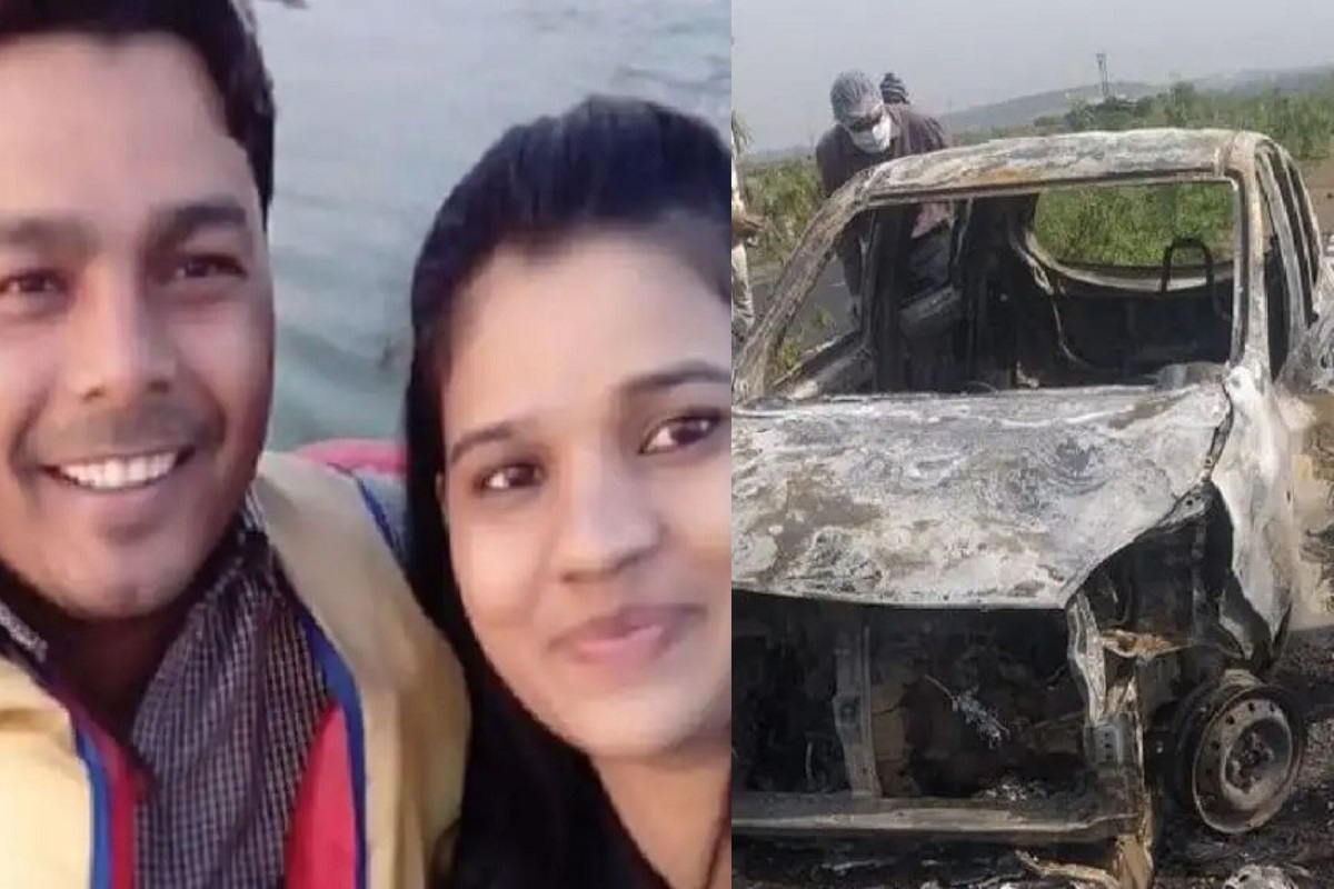कारमध्ये पती जिवंत जळाला, डोळ्यासमोर मृत्यू पाहिलेल्या पत्नीनं उचललं धक्कादायक पाऊल