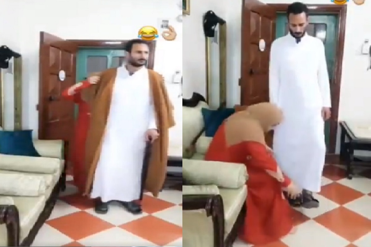 पती'राजा'चा थाट तर पाहा! आधी बायकोने त्याच्या पायातील चपलाही काढल्या आणि दुसऱ्याच क्षणी...