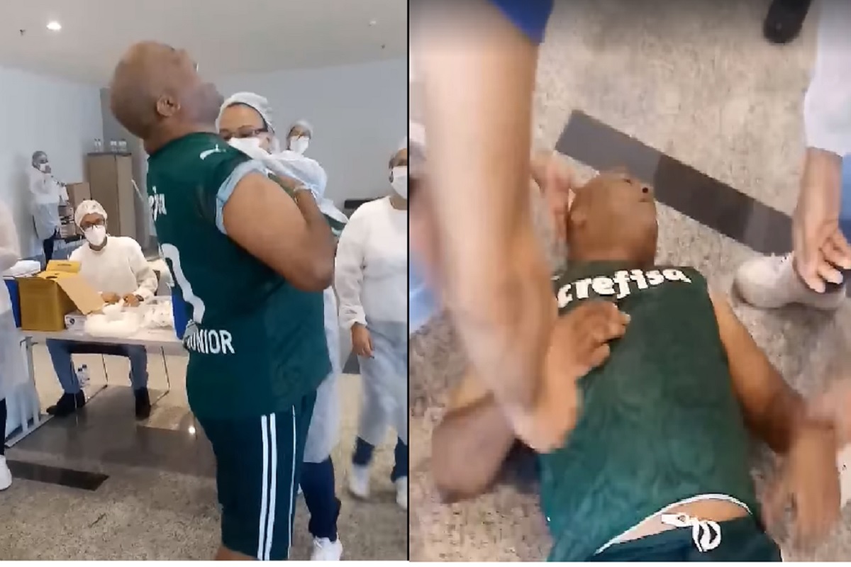 अरे बापरे! कोरोना लस घेतली आणि धाडकन जमिनीवरच कोसळला; नेमकं काय घडलं पाहा VIDEO