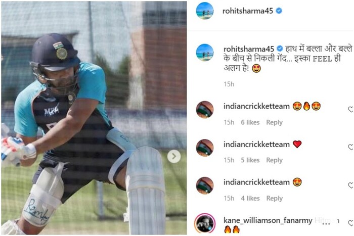 रोहितने आपला बॅटिंग करतानाचा फोटो सोशल मीडियावर शेयर केला. हातात बॅट आणि बॅटच्या मधोमध लागलेला बॉल, याची भावना वेगळीच असते, असं रोहित शर्मा त्याच्या पोस्टमध्ये म्हणाला. याच्या एक दिवस आधीही रोहितने इन्स्टाग्रामवर एक फोटो शेयर केला होता, यात तो सुट्टी संपली, काम सुरू असं म्हणाला होता. न्यूझीलंडविरुद्धच्या वर्ल्ड टेस्ट चॅम्पियनशीप फायनलनंतर टीम इंडियाचे खेळाडू 20 दिवसांच्या सुट्टीवर गेले होते. या सुट्टीत रोहित कुटुंबासोबत इंग्लडमध्ये फिरत होता. याचे फोटोही त्याने शेयर केले होते. (Rohit Sharma Instagram Screenshot)