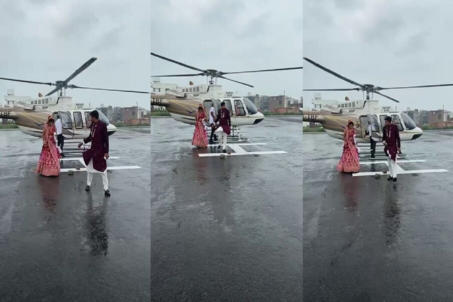 मुनीश सैनी असे या युवकाचे नाव असून त्यानं आपल्या नवपरिणित पत्नीला चक्क हेलिकॉप्टरमधून घरी नेलं. या तामझामवाल्या वरातीची चर्चा पंचक्रोशीत अजून सुरू आहे.