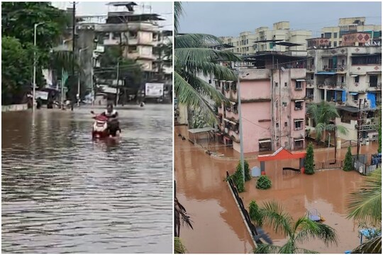 VIDEO: बदलापुरात मुसळधार पाऊस; उल्हास नदीने धोक्याची पातळी ओलांडली, सोसायट्यांमध्ये गुडघाभर पाणी