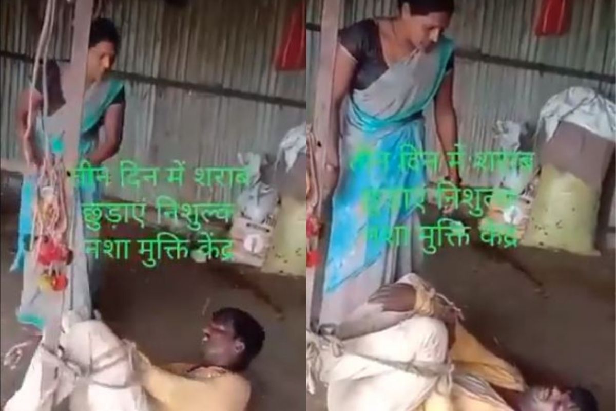 नशेत धुंद असलेल्या पतीला बायकोनं धू-धू धुतलं; VIDEO मधील महिलेचा रुद्रावतार पाहून नेटकरी हैराण