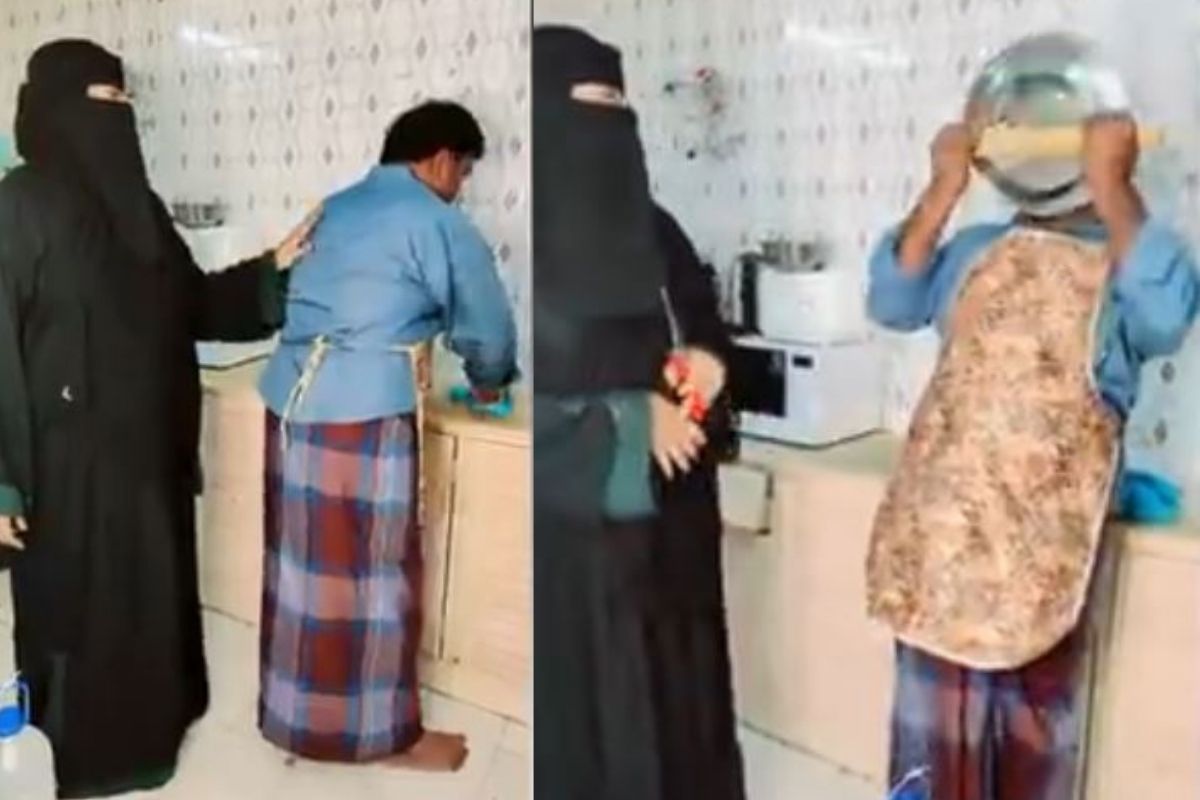 VIDEO : बिचाऱ्या पतीची पत्नीनं केली वाईट अवस्था; मस्करीत केलेलं कृत्य सोशल मीडियावर व्हायरल