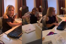 Video: मुलीनं केली आईची नक्कल; Work From Home करत घातला इंटरनेटवर धुमाकूळ