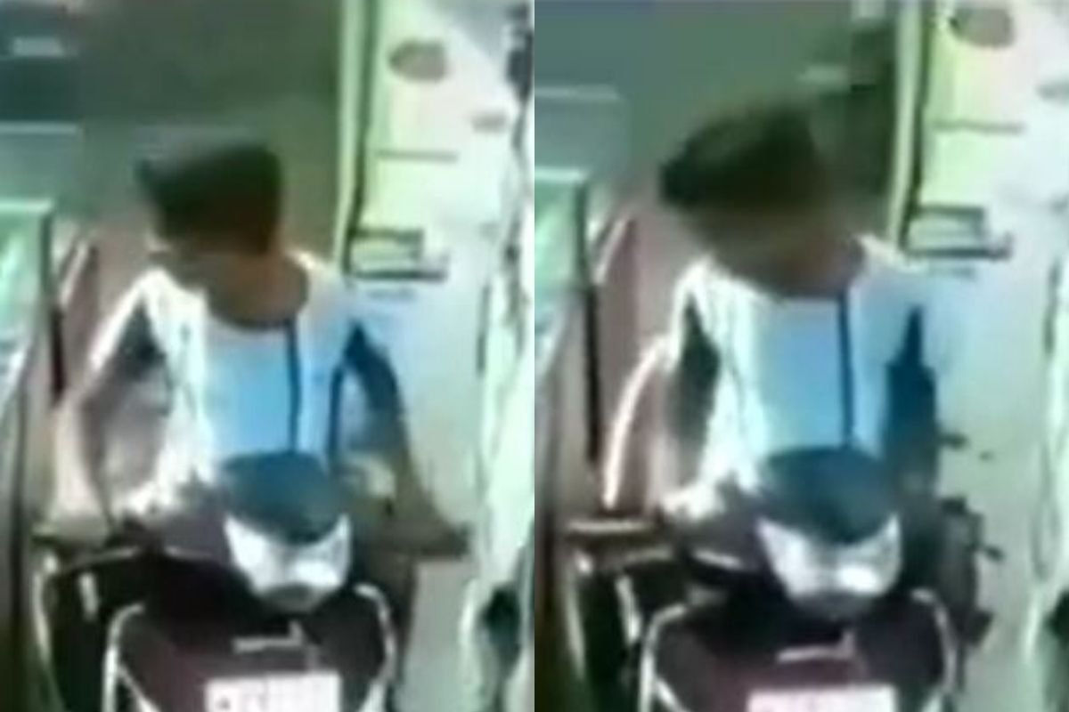 VIDEO : ताबा सुटला अन् थेट दुचाकीसह दुकानात घुसला तरुण; CCTV मध्ये कैद झाली घटना