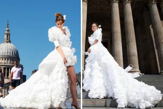 Amazing चक्क फेकलेल्या मास्क पासून डिझायनरने तयार केला Wedding ड्रेस