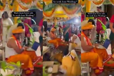 सोशल मीडियावर (Social Media) सध्या एक व्हिडिओ मोठ्या प्रमाणात व्हायरल (Viral Video) होत आहे. यात पाहायला मिळतं, की नवरदेव हातात मोबाईल आणि लॅपटॉप घेऊन आपल्या लग्नाच्या मंडपातून काम करत आहे. 