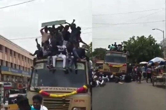 VIDEO: ती एक चूक पडली महागात; बसवरुन धडाधड कोसळले प्रवासी