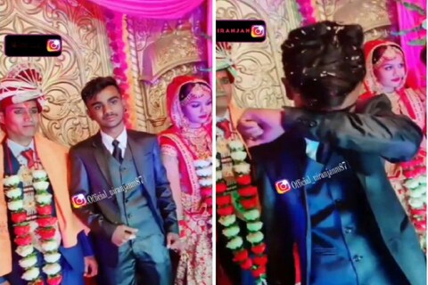 नवरा-नवरीसोबत फोटो काढणाऱ्या या तरुणाला पाहून तुम्हाला हसू आवरणार नाही.