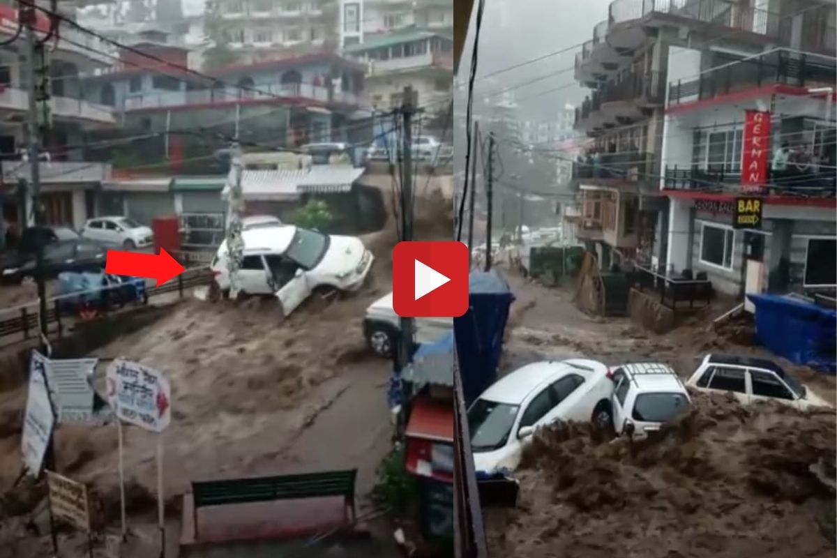 पर्यटनस्थळी मान्सूनचं रौद्ररुप; ढगफुटी झाल्यानं वाहनं गेली वाहून, घटनेचा थरारक VIDEO