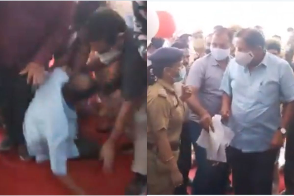 VIDEO : चालता चालता मंत्री पायऱ्यांवरुन पडले; त्यानंतर मात्र गेटवरील महिला अधिकारीलाच फटकारलं