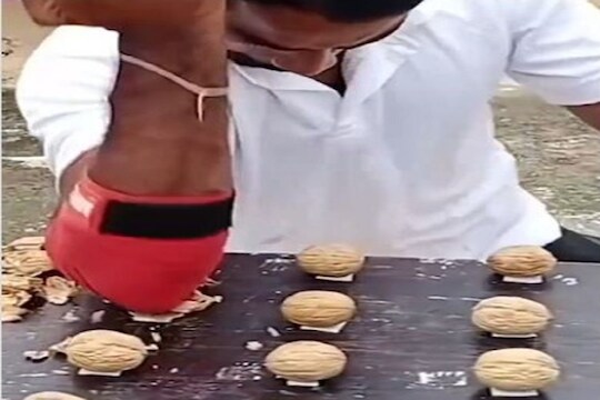 हात आहे की हातोडा! फक्त कोपराने एका मिनिटात धडाधड फोडले 279 अक्रोड; पाहा थक्क करणारा VIDEO