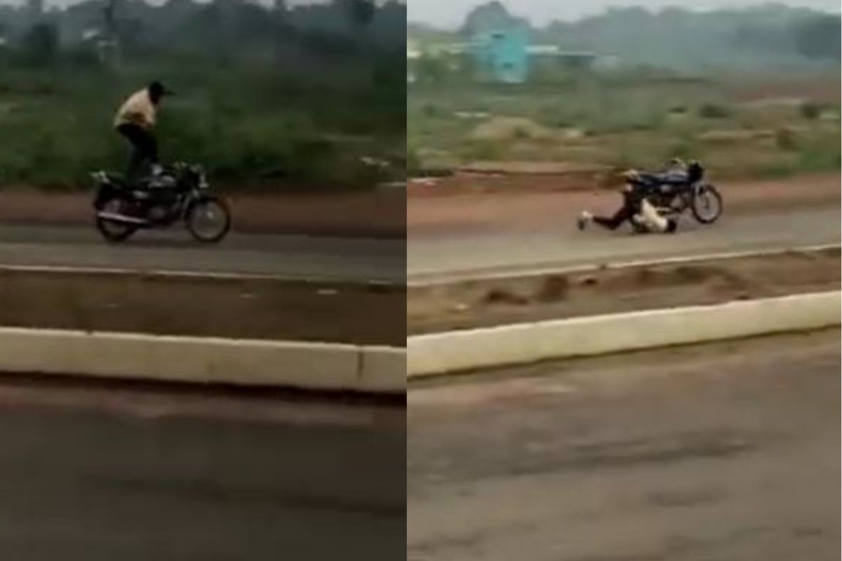 बाईक स्टंट करणं पडलं महागात; दुचाकीवरुन कोसळला तरुण अन्.., पाहा थरारक VIDEO