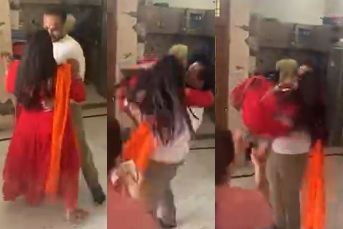 पाहुण्यांसमोरच नव्या नवरीचा पतीसोबत रोमान्स; पाहा कपलचा Romantic Video
