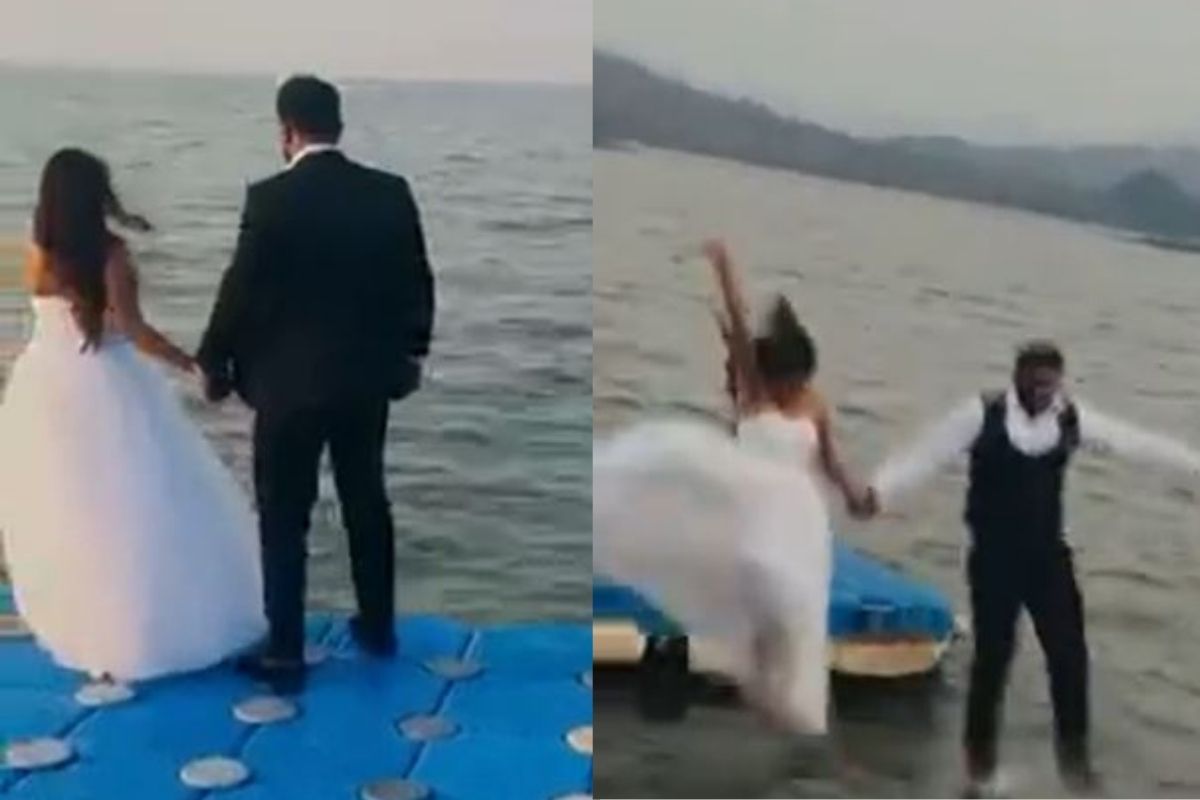 ...अन् लग्नाआधीच नवरी-नवरदेवानं घेतली समुद्रात उडी; कारण ऐकून बसेल धक्का, पाहा VIDEO