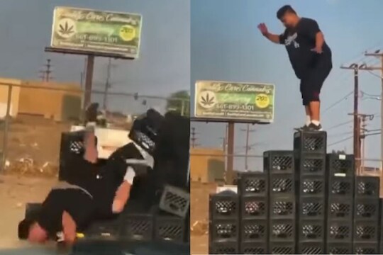 Oh No! स्टंट करता करता धाडकन तोंडावर आपटला अन्...; VIDEO पाहून पोट धरून हसाल