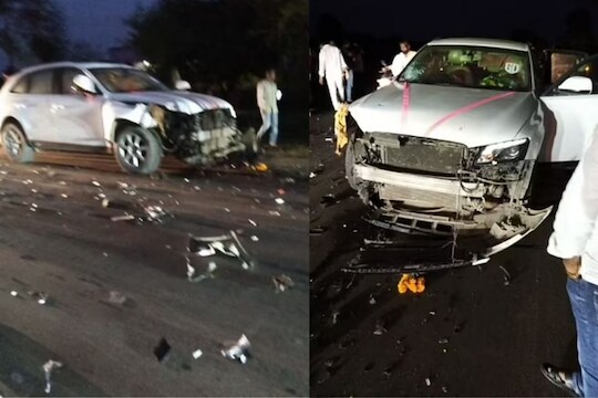 दुचाकीला धडक देणारी अलिशान कार ही परळी नगर परिषदेच्या माजी नगराध्यक्षाच्या मुलाची असल्याची चर्चा आहे. (फोटो-साम टीव्ही) 
