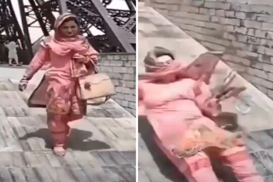 पोझ देता देता घसरला पाय; Eiffel Tower जवळ धाडकन कोसळली महिला; VIDEO VIRAL