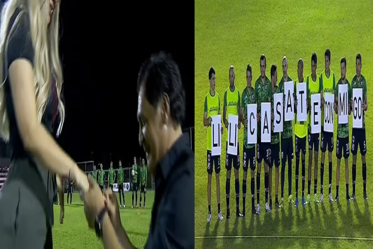 फूटबॉलचं मैदान झालं Romantic! मॅनेजरने केलं गर्लफ्रेंडला प्रपोज, संपूर्ण टीम पोस्टर घेऊन उभी