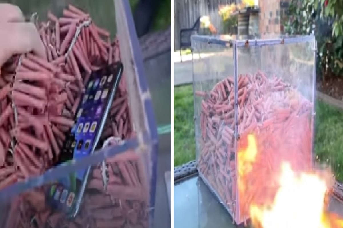 VIDEO: फटक्यांमध्ये बंद केला iPhone 11 pro, डब्ब्याला आग लावली आणि...
