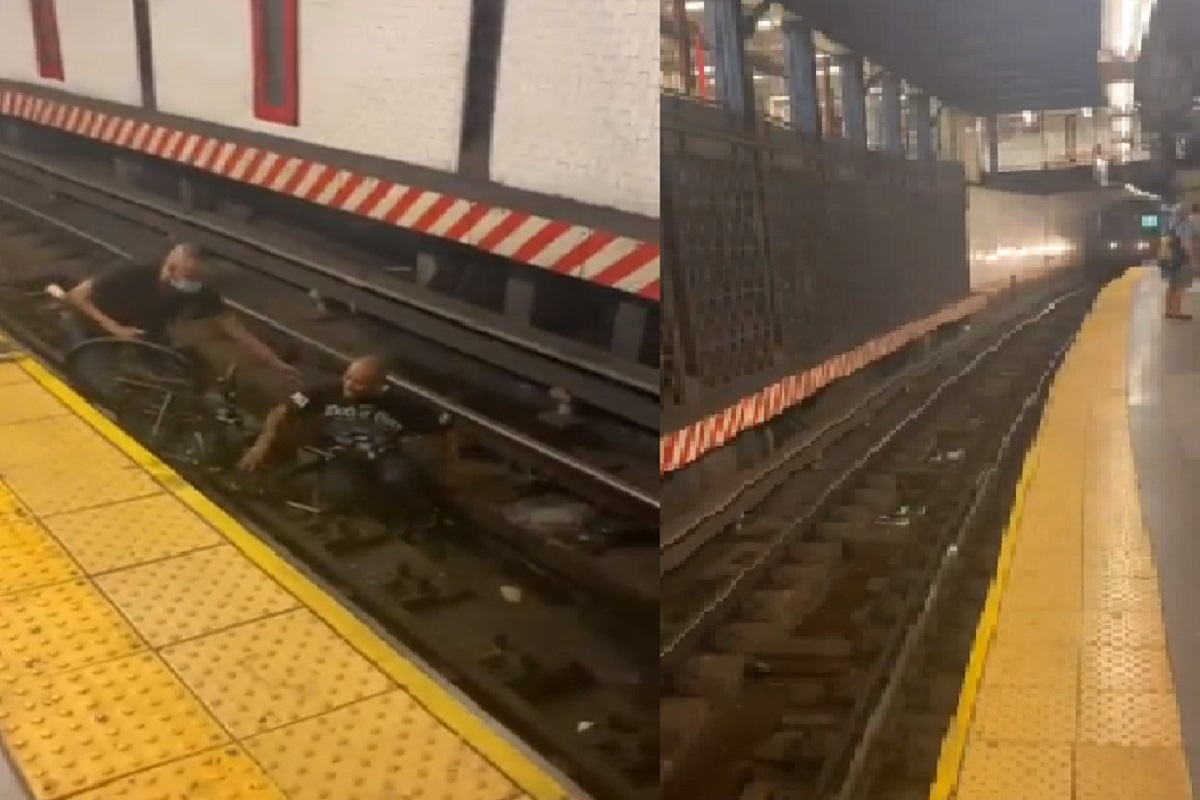 रेल्वे ट्रॅकवर जीव वाचवण्यासाठी धडपड