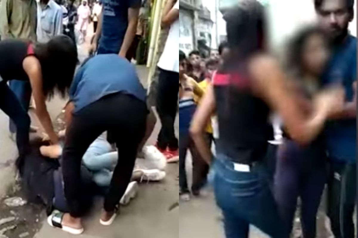 एक प्रियकर आणि 2 प्रेयसी; प्रेमासाठी पहिलीने दुसरीला भरबाजारात लोळवलं, लोकांनी Video केला शूट