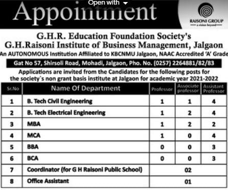 G.H. Raisoni Group of Institution Recruitment 2021