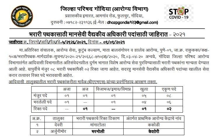 Arogya Vibhag ZP Gondia Recruitment 2021