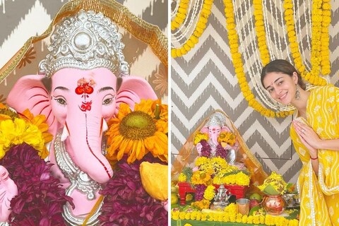 बॉलिवूड अभिनेत्री(Bollywood Actress) अनन्या पांडेच्या(Ananya Pandey) घरीसुद्धा लाडका बाप्पा विराजमान झाला आहे.