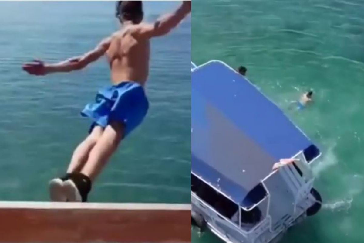 VIDEO: पुलावरुन नदीत उडी घेत होता युवक; अचानक असं काही घडलं जे पाहून बसेल धक्का