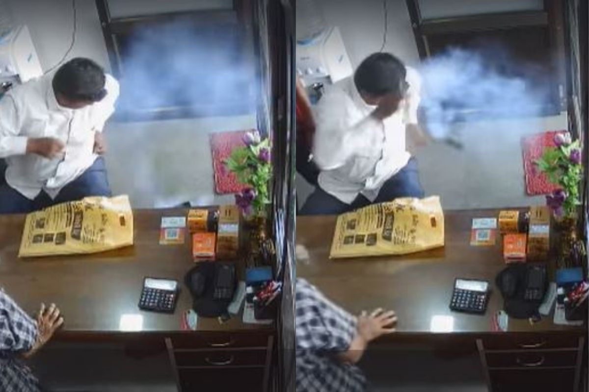 मित्रांसोबत गप्पा मारत असतानाच खिशातील मोबाईलमधून निघू लागला धूर अन्..., स्फोटाचा थरारक VIDEO