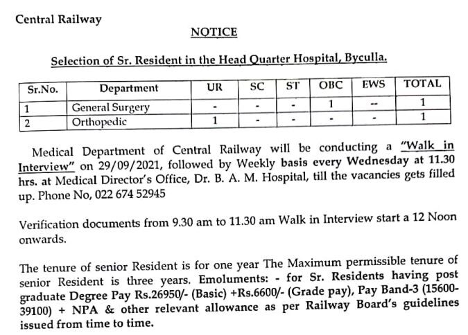 Central Railway Recruitment 2021