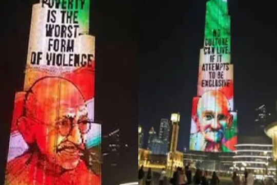 दुबईच्या 'बुर्ज खलिफा'वर झळकली महात्मा गांधींची प्रतिमा, VIDEO होतोय VIRAL
