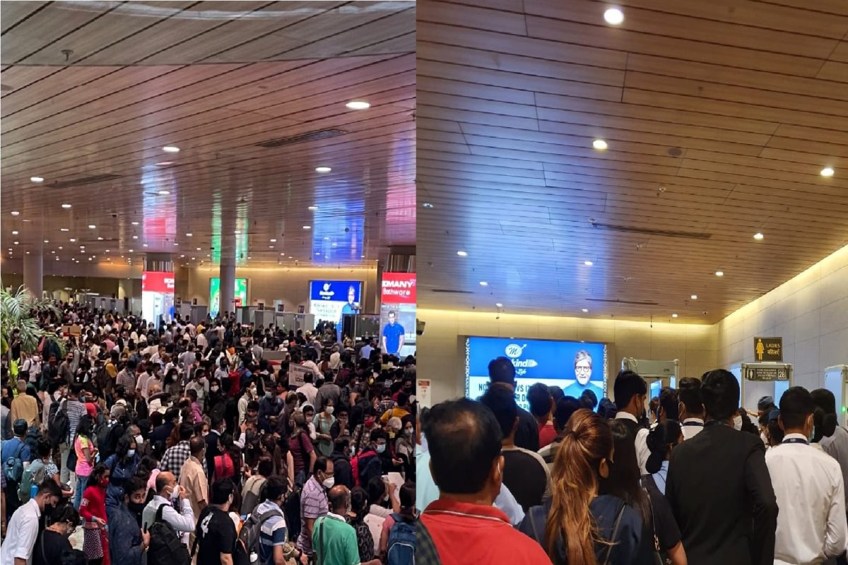मुंबई विमानतळावर Unlimited प्रवाशांची गर्दी, अनेकांच्या फ्लाईट मिस, Watch Video