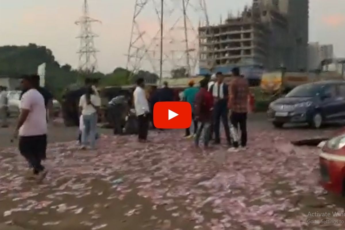 वसईत पैशाचा पाऊस? रस्त्यावर लाखोंच्या नोटांचा खच, पाहा VIDEO