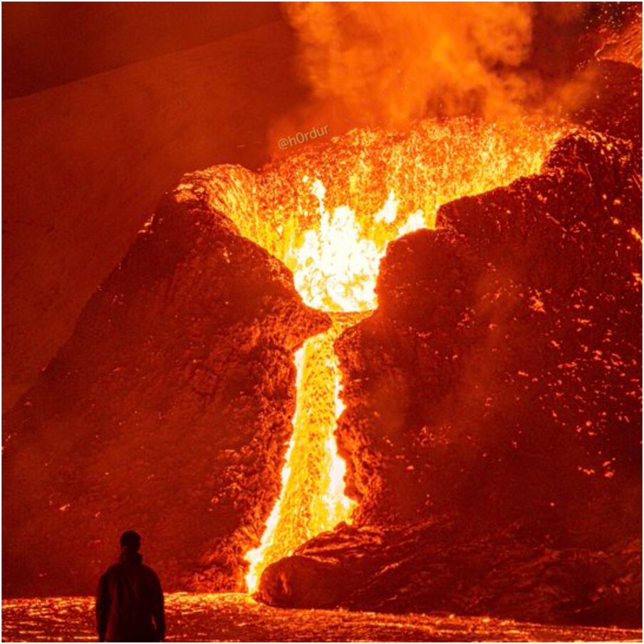 Fagradalsfjall Volcano या ज्वालामुखीच्या उद्रेकाचे फोटो फोटोग्राफर होरुर क्रिस्टलीफसन यांनी ड्रोनच्या मदतीने घेतले आहे. त्यात ज्वालामुखीचे मोठमोठे लोट दिसत आहे. या फोटोंमुळं लोकांना धक्का बसला आहे.