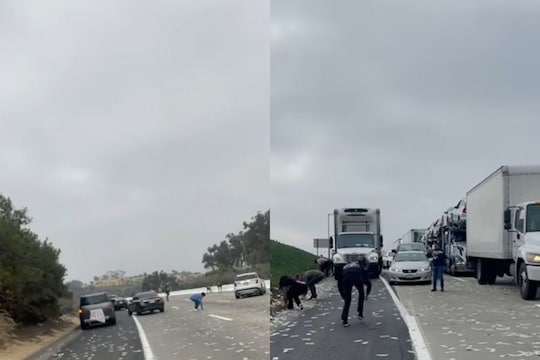 ट्रकमधून नोटा पडल्यानं रस्त्यावरच 'पैशाचा पाऊस'; लोकांनी अक्षरशः पिशव्या भरून लुटले पैसे, VIDEO