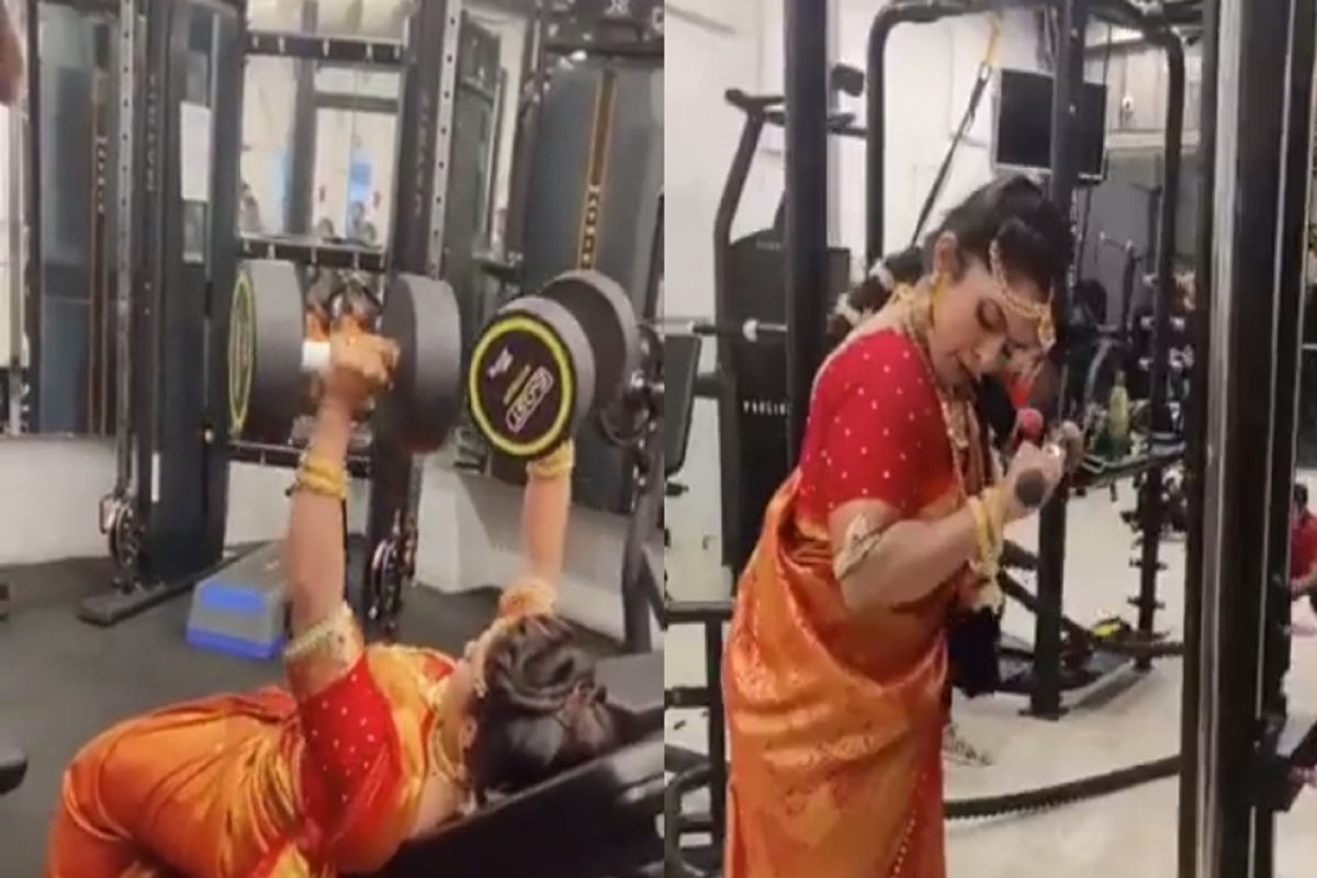 VIDEO - नवरीबाई जोमात! लग्नाआधी डोलेशोले बनवायची घाई; साडी नेसून, नटूनथटून आधी जीम गाठली