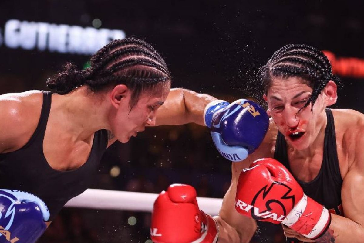 Miriam Gutierrez (left) and Amanda Serrano during the fight