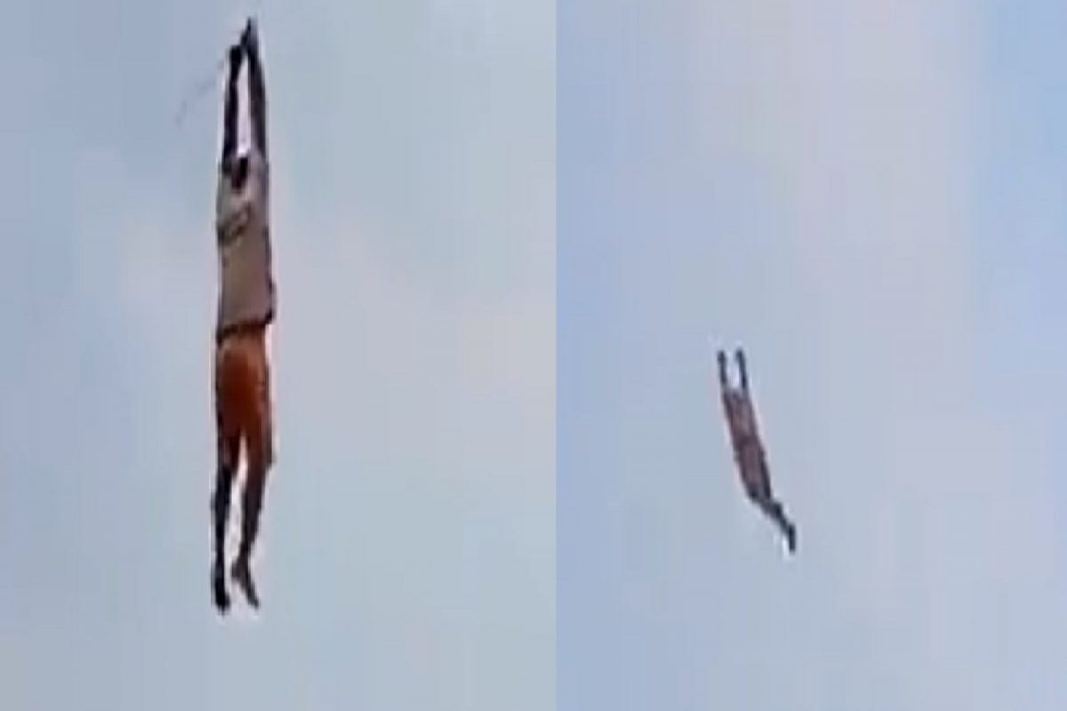 Oh no! पतंग उडवता उडवता तरुणही आकाशात उंच उडाला; पुढे काय घडलं पाहा Live video