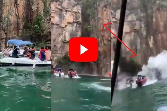 धबधब्याजवळील भलामोठा खडक कोसळला; 7 जणांचा मृत्यू, काळजाचा ठोका चुकवणारा LIVE VIDEO