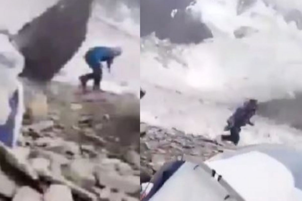 पर्वतावरुन भलामोठा दगड खाली कोसळला अन्...; गिर्यारोहकासोबत घडलेल्या भीषण घटनेचा Shocking Video