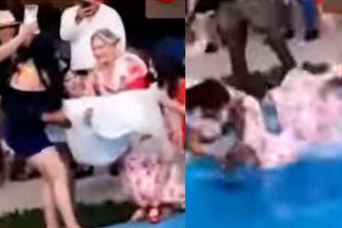 स्विमिंग पुलजवळ मस्ती पडली महागात; नवरीसह मैत्रिणीही पाण्यात कोसळल्या अन्.., Video Viral