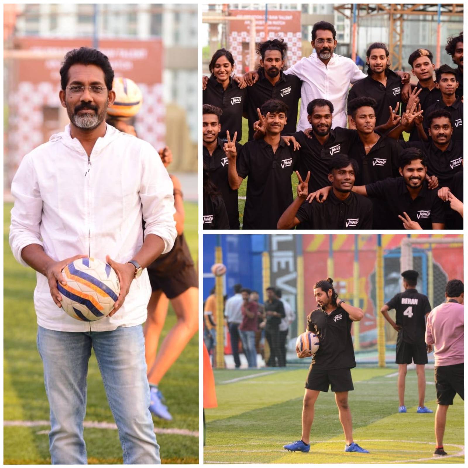 नागराज मंजुळे दिग्दर्शित आणि अमिताभ बच्चन स्टारर 'झुंड' हा चित्रपट ४ मार्च रोजी चित्रपटगृहात प्रदर्शित होणार आहे. या चित्रपटात अमिताभ बच्चनसोबत मराठी चित्रपट 'सैराट' फेम अभिनेता आकाश ठोसर देखील आहे. सोशल मीडिया आणि इव्हेंटच्या माध्यमातून चित्रपटाचे प्रमोशन केले जात आहे. दरम्यान चित्रपटाच्या टीमने मुंबईतील एका मैदानात फुटबॉल सामन्याचे आयोजन केले होते. ज्याचे काही फोटो समोर आले आहेत.विरल भयानीने हे फोटो शेअर केले आहेत. 